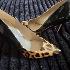 Brown and Black Stiletto Heels with Leopard Print